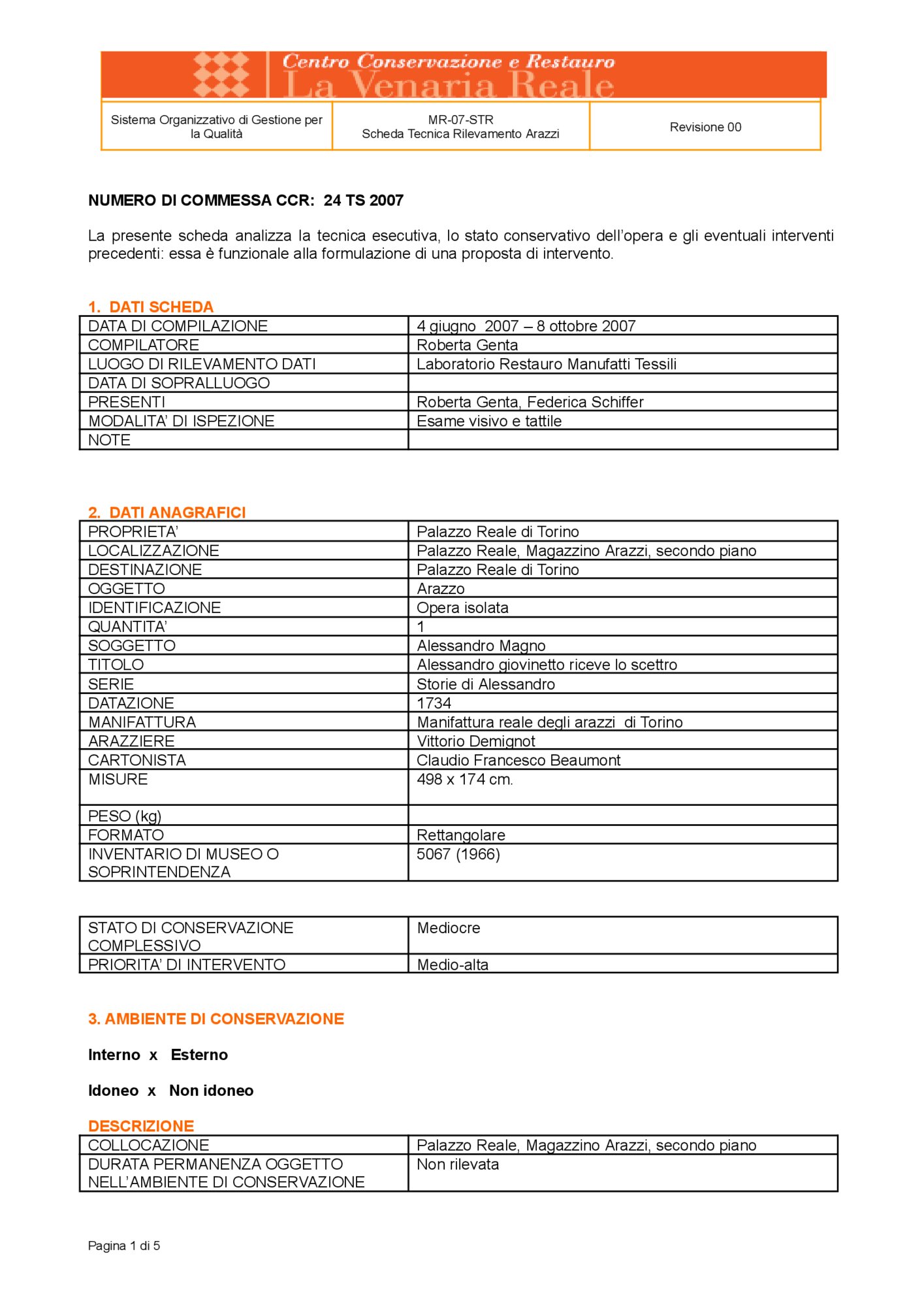 Detection data sheet