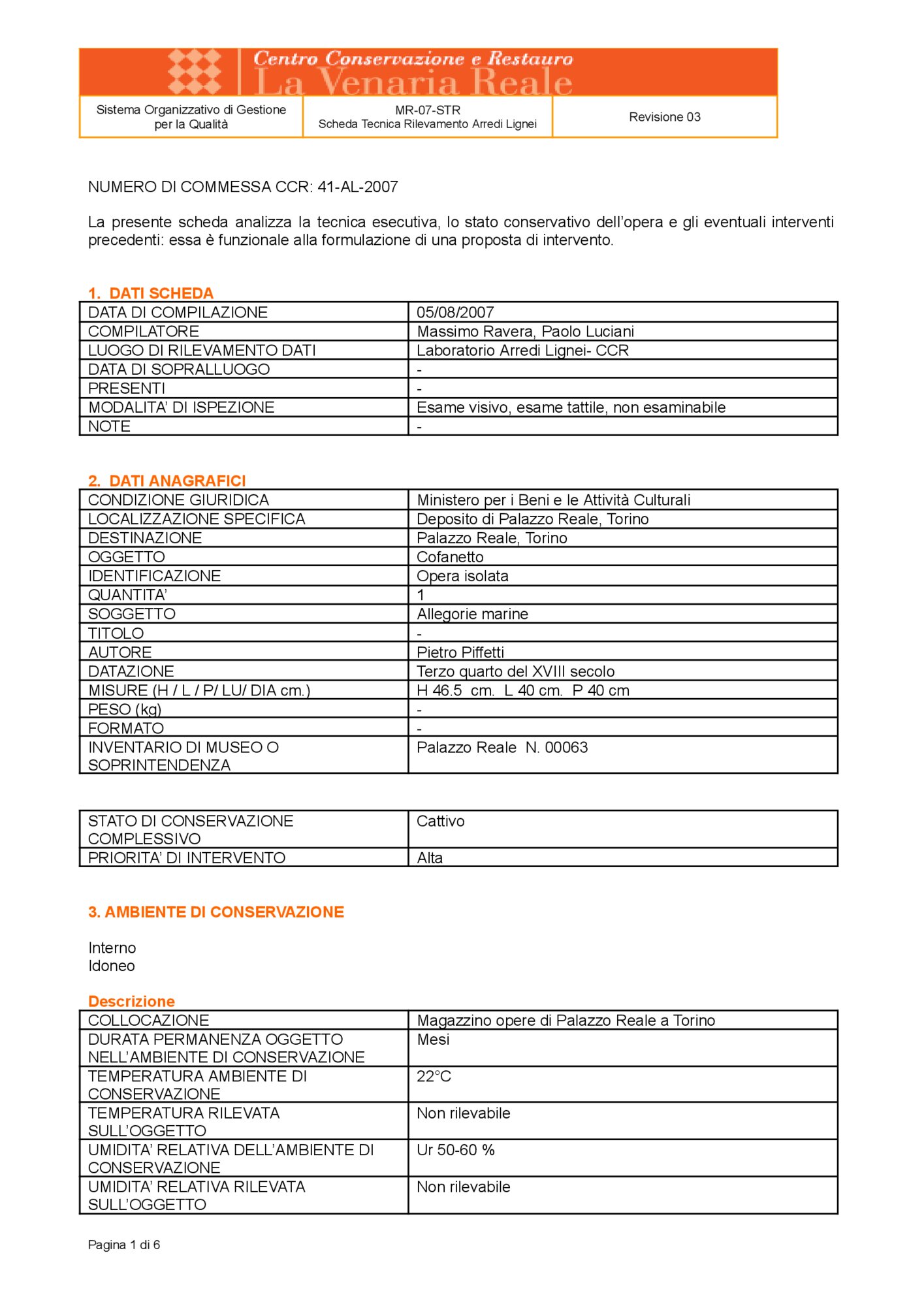 Detection data sheet