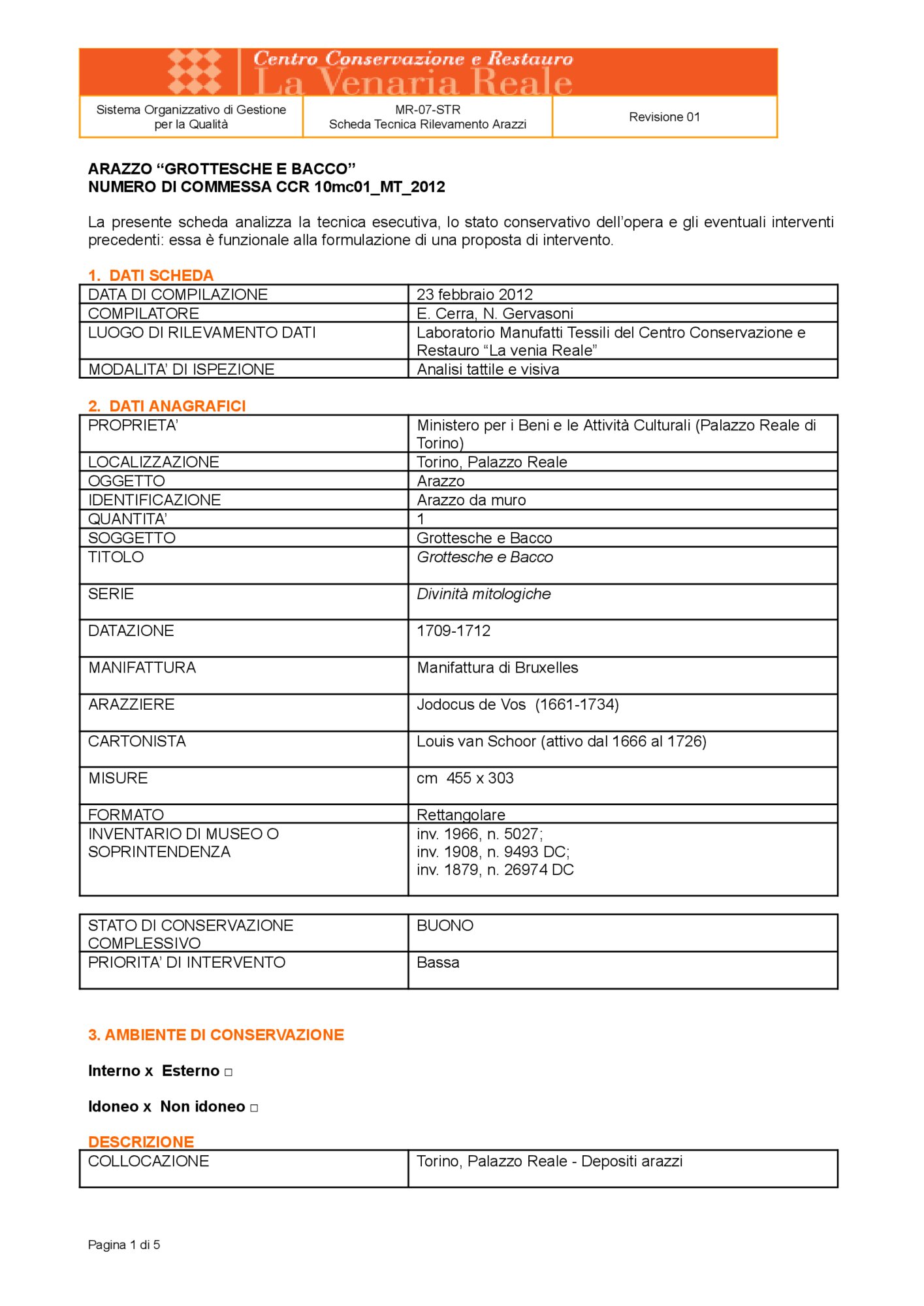 Scheda tecnica di rilevamento 