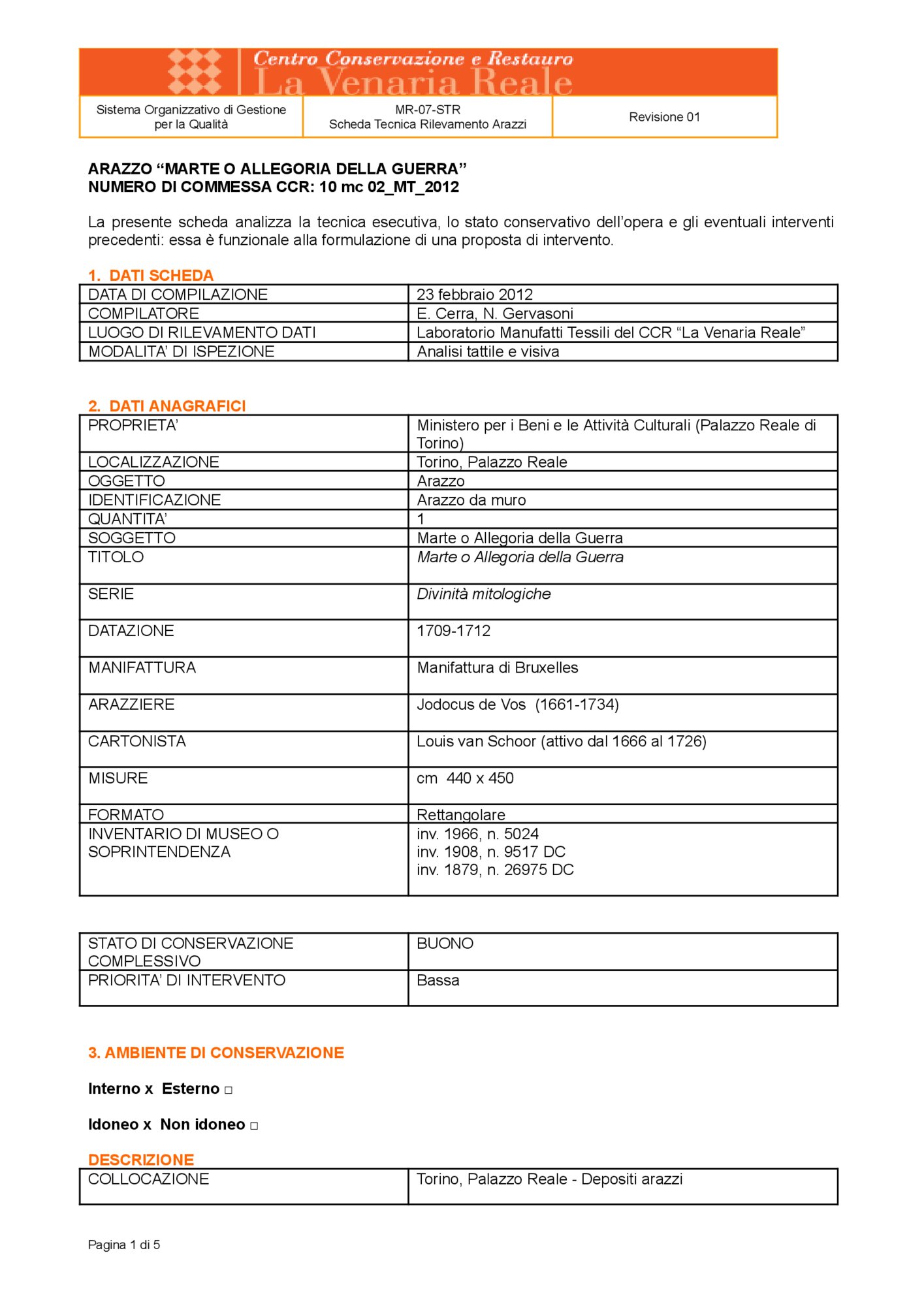 Scheda tecnica di rilevamento