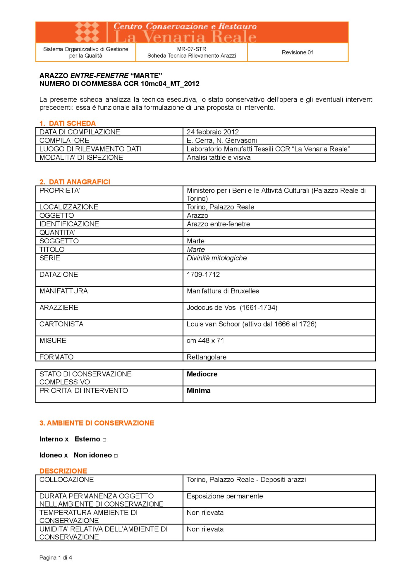 Scheda tecnica di rilevamento