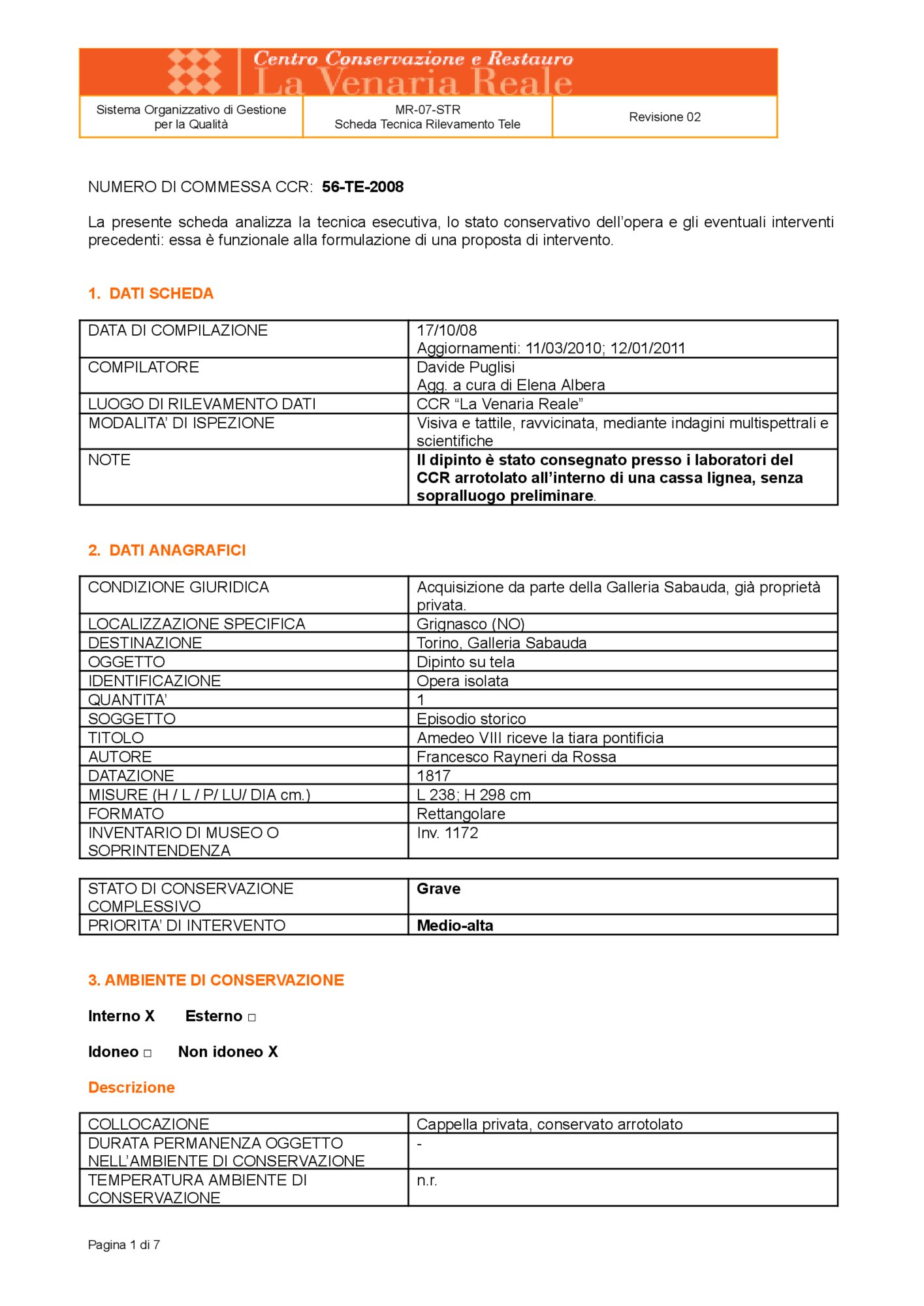 Detection data sheet