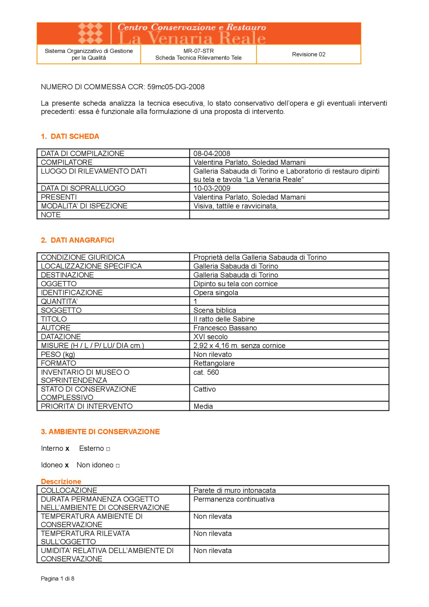 Detection data sheet