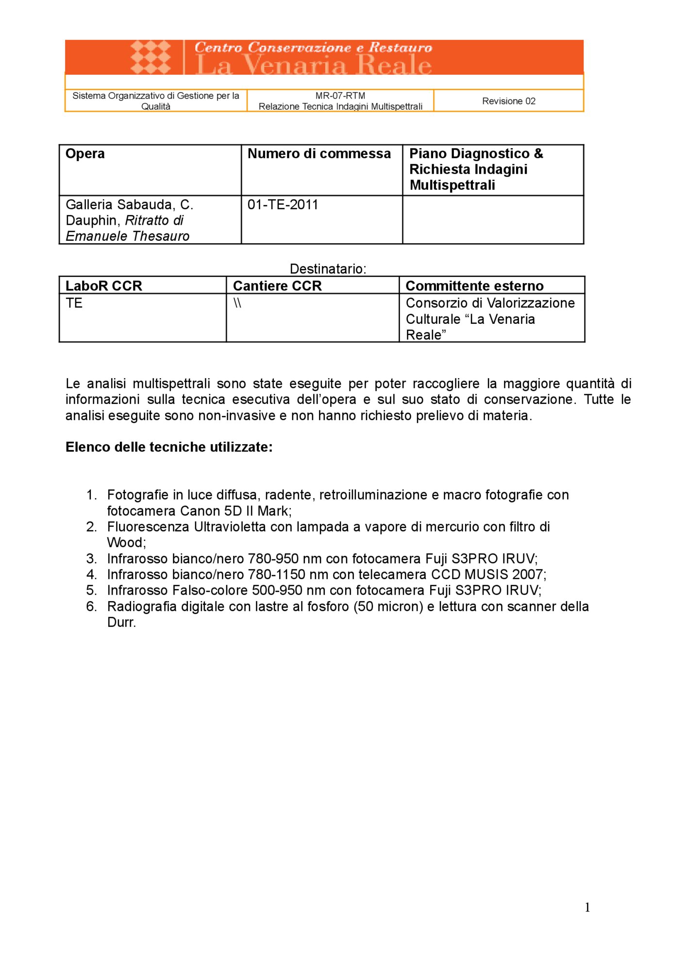 Relazione tecnica indagini multispettrali