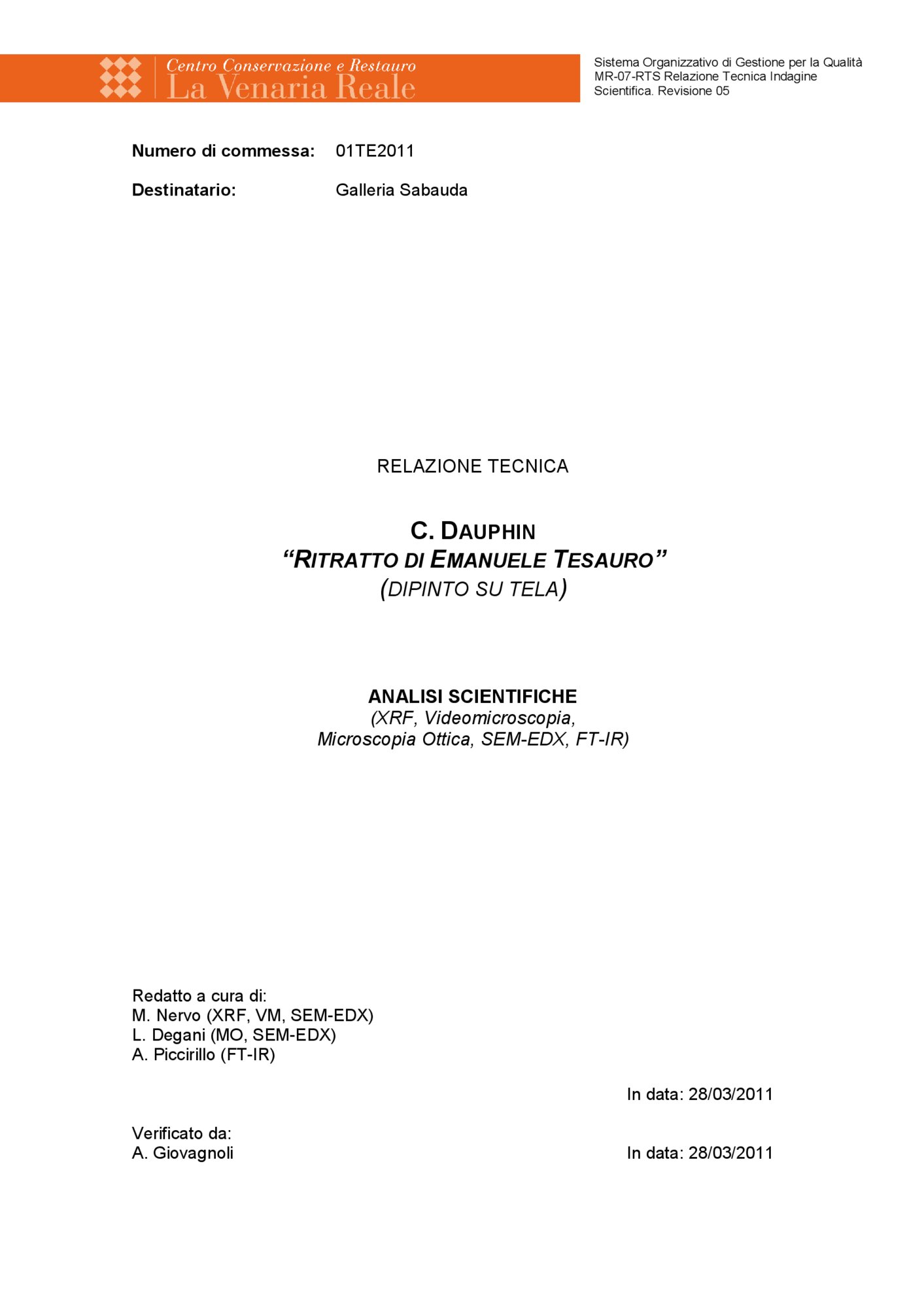 Relazione tecnica indagini scientifiche