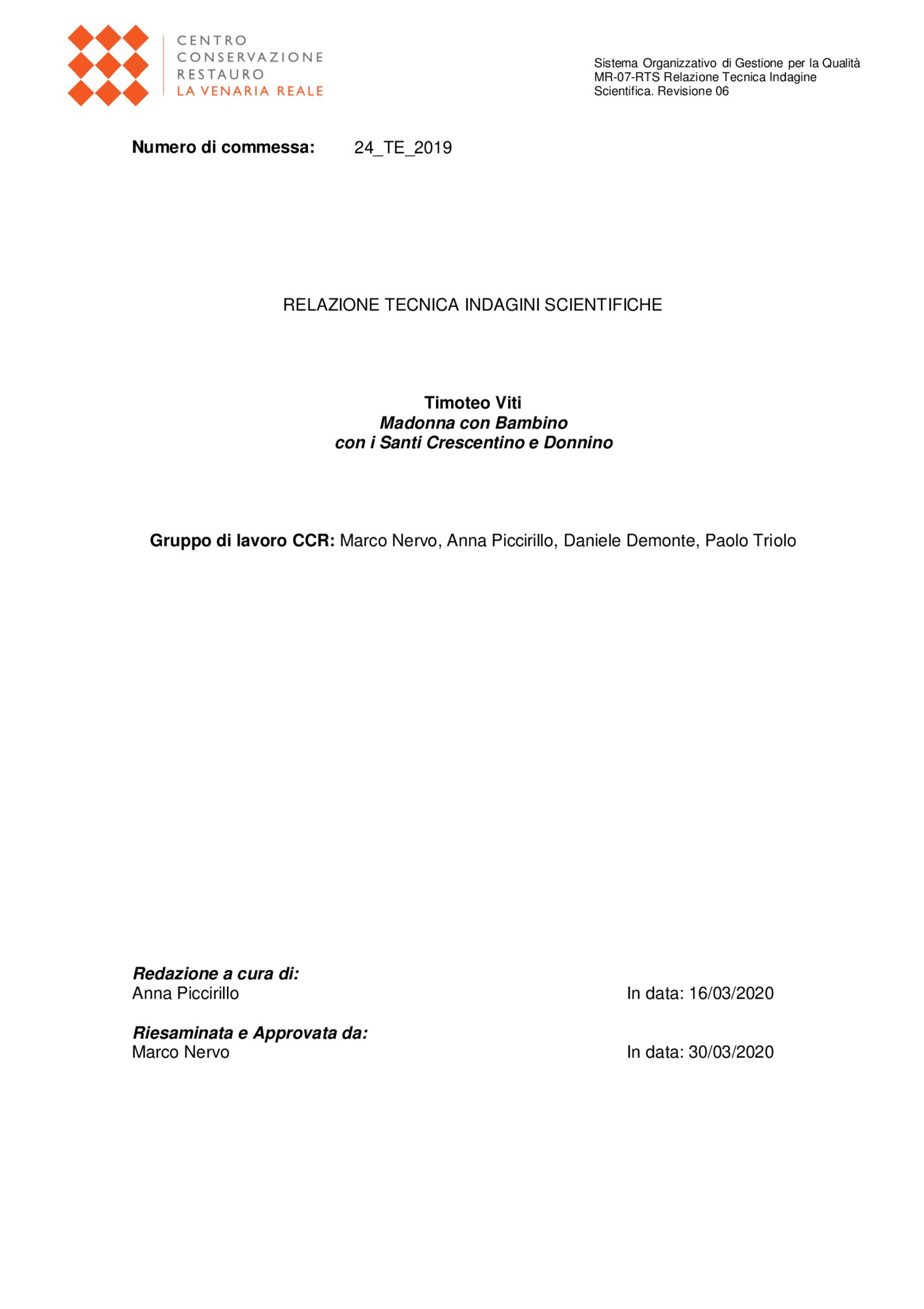 Relazione tecnica indagini scientifiche