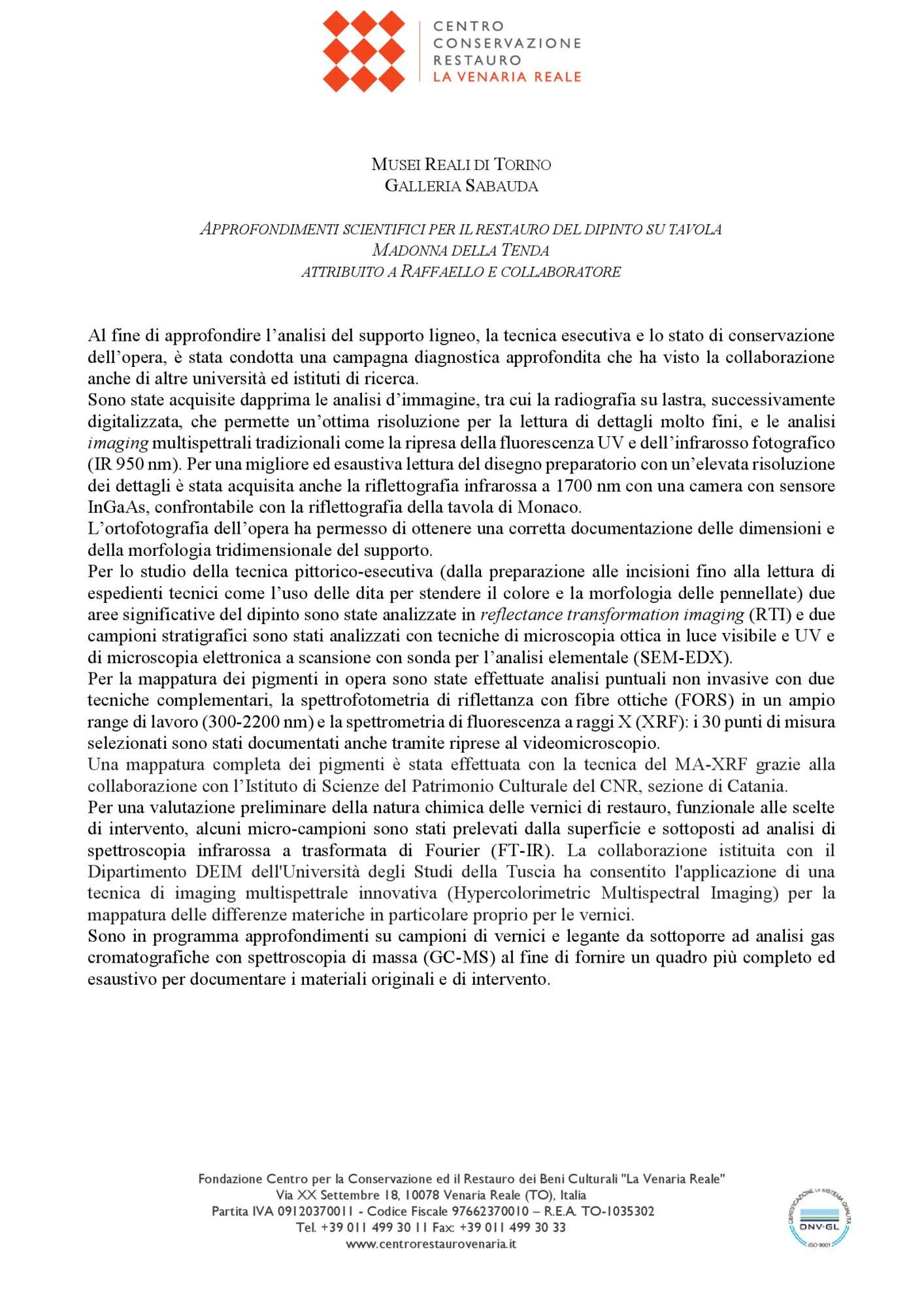 Relazione tecnica indagini scientifiche