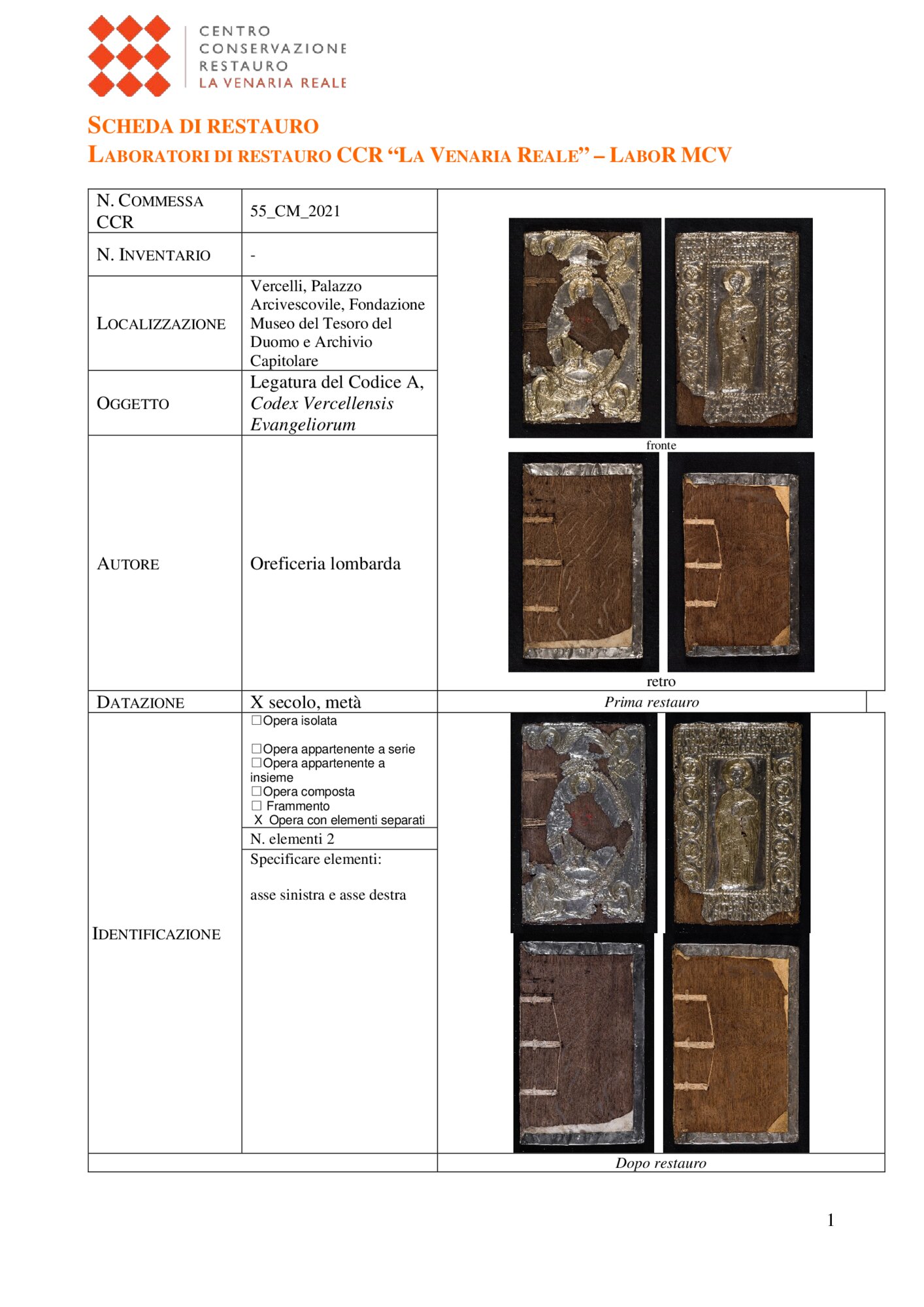 Scheda di restauro