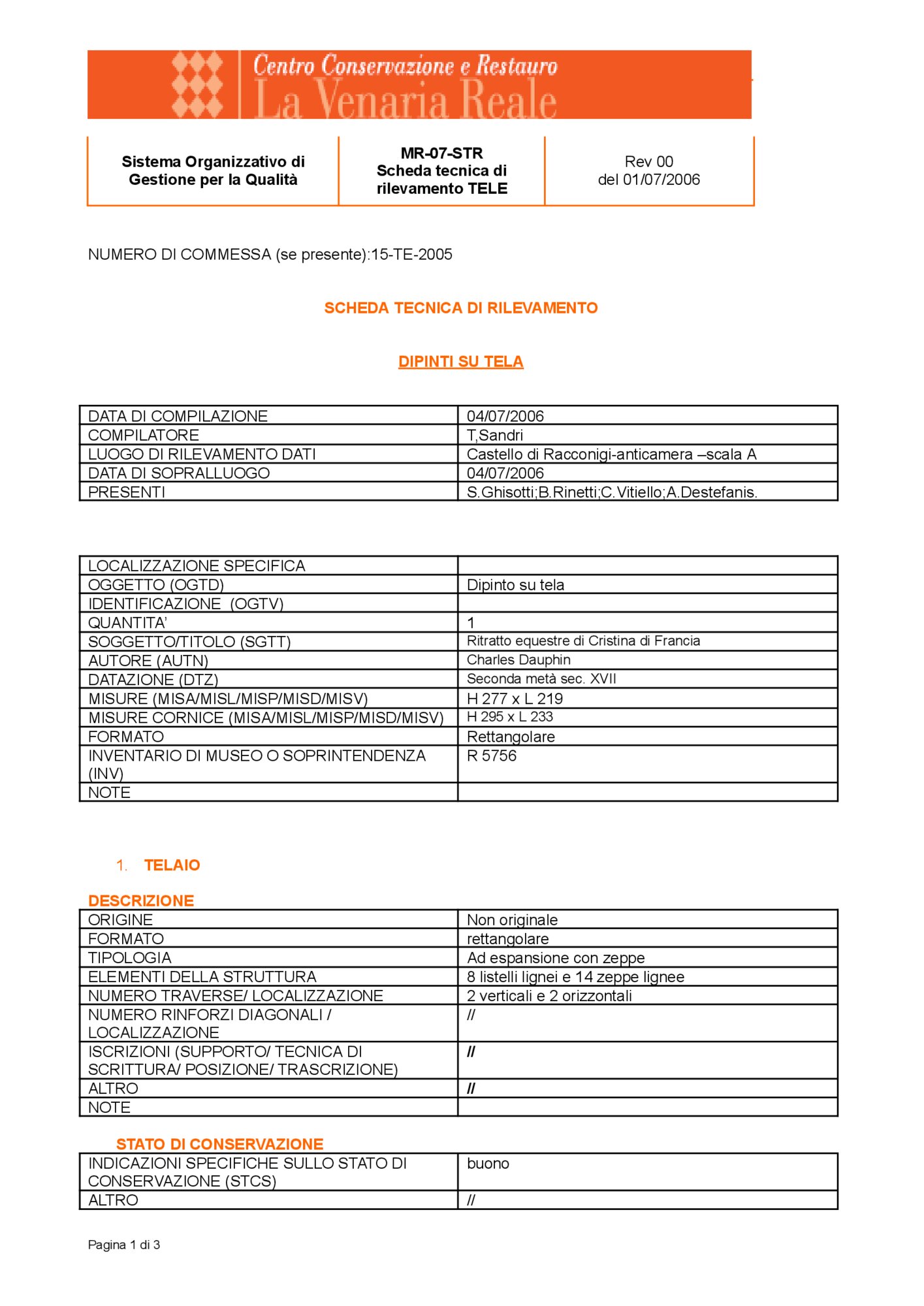 Detection data sheet