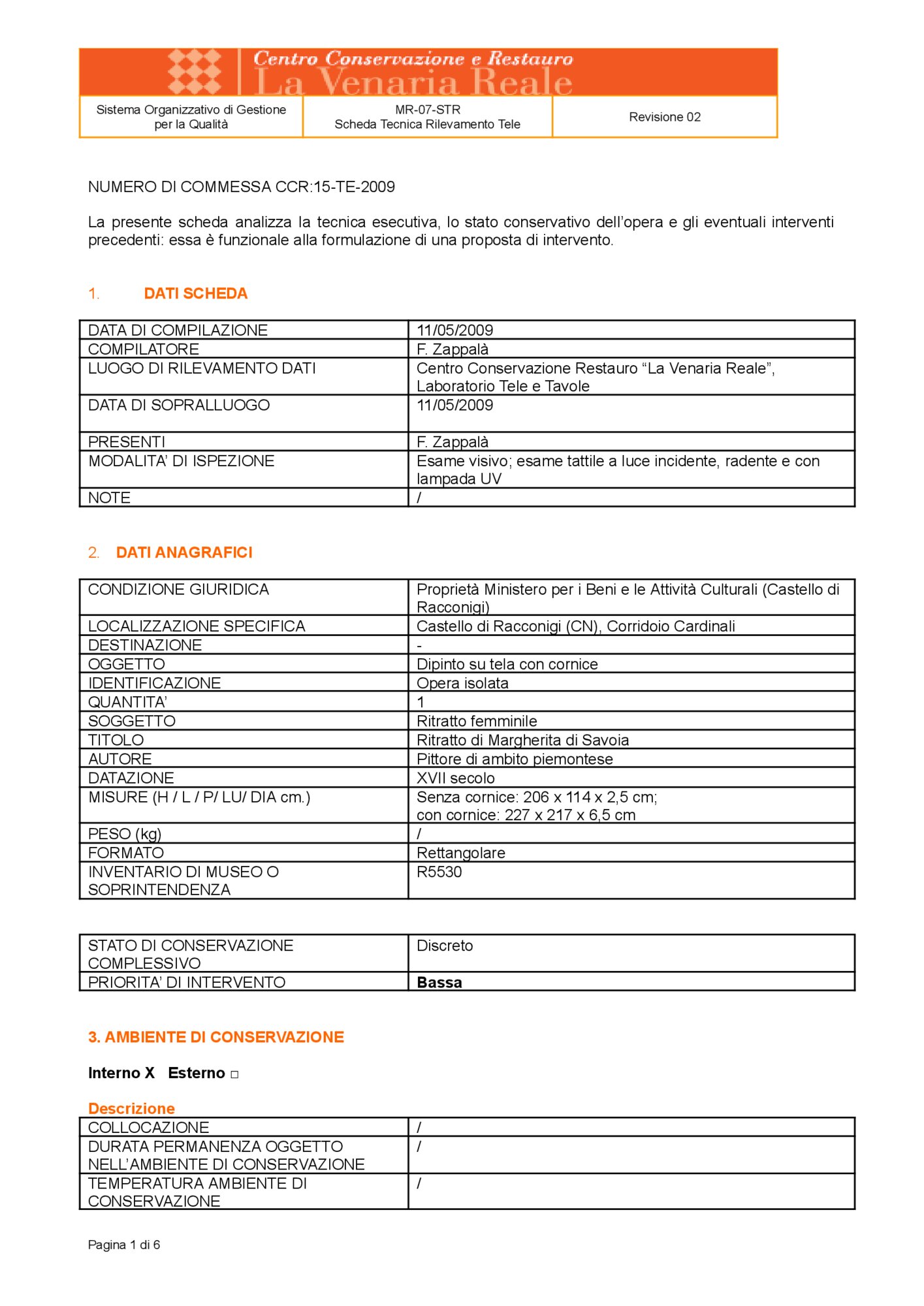 Detection data sheet
