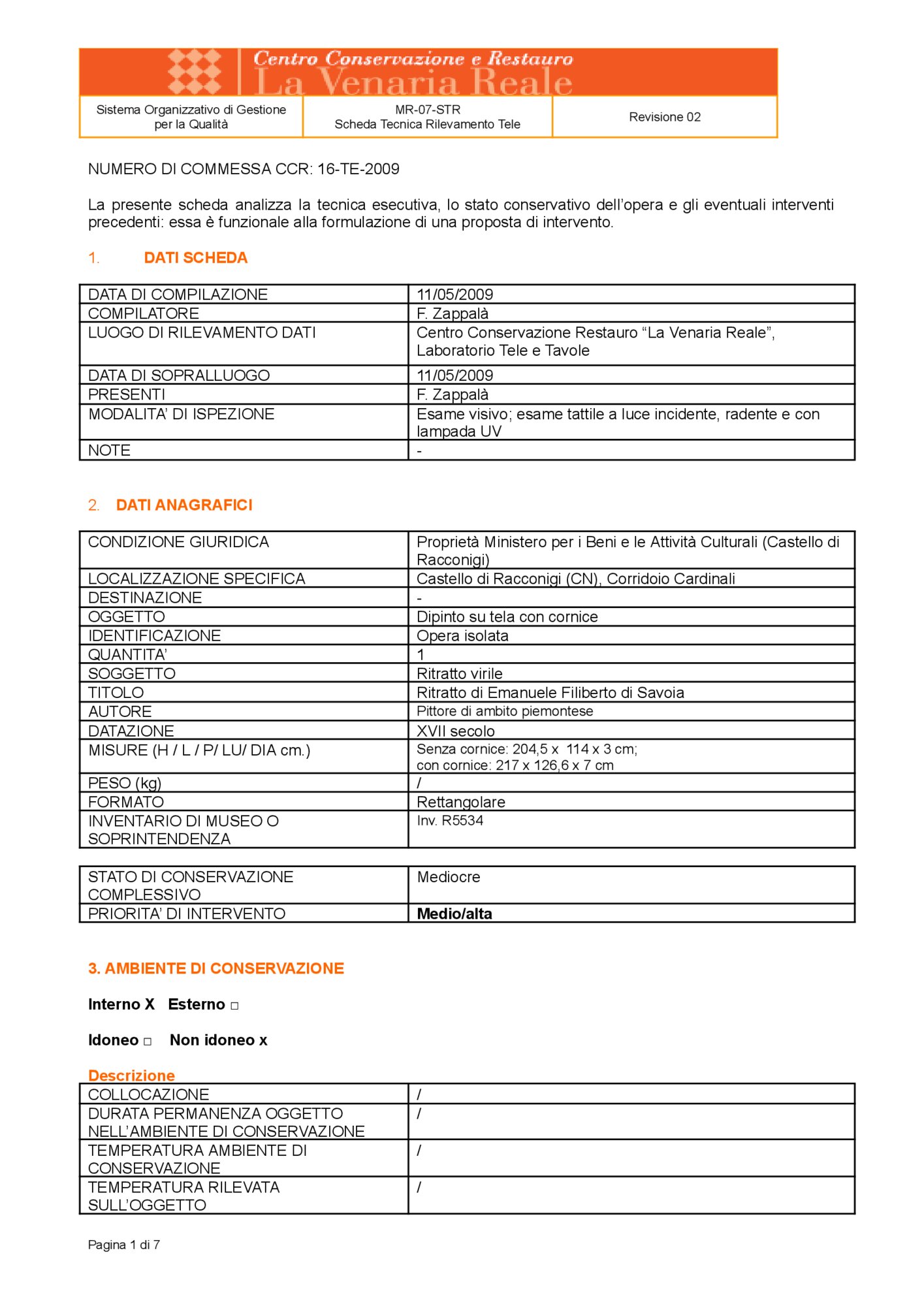 Detection data sheet