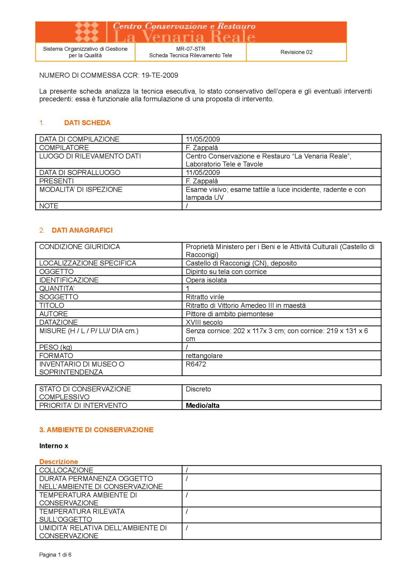 Detection data sheet