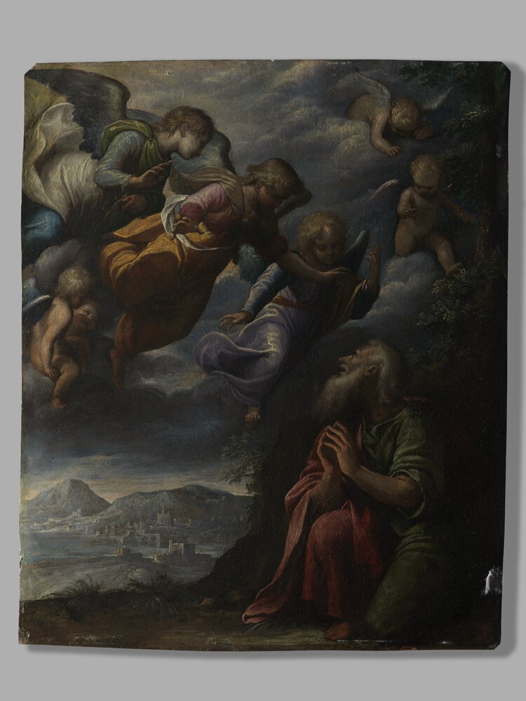 Galleria Sabauda, G. Caccia detto Moncalvo, Abramo e i tre angeli inv. 1088 - prima del restauro luce radente