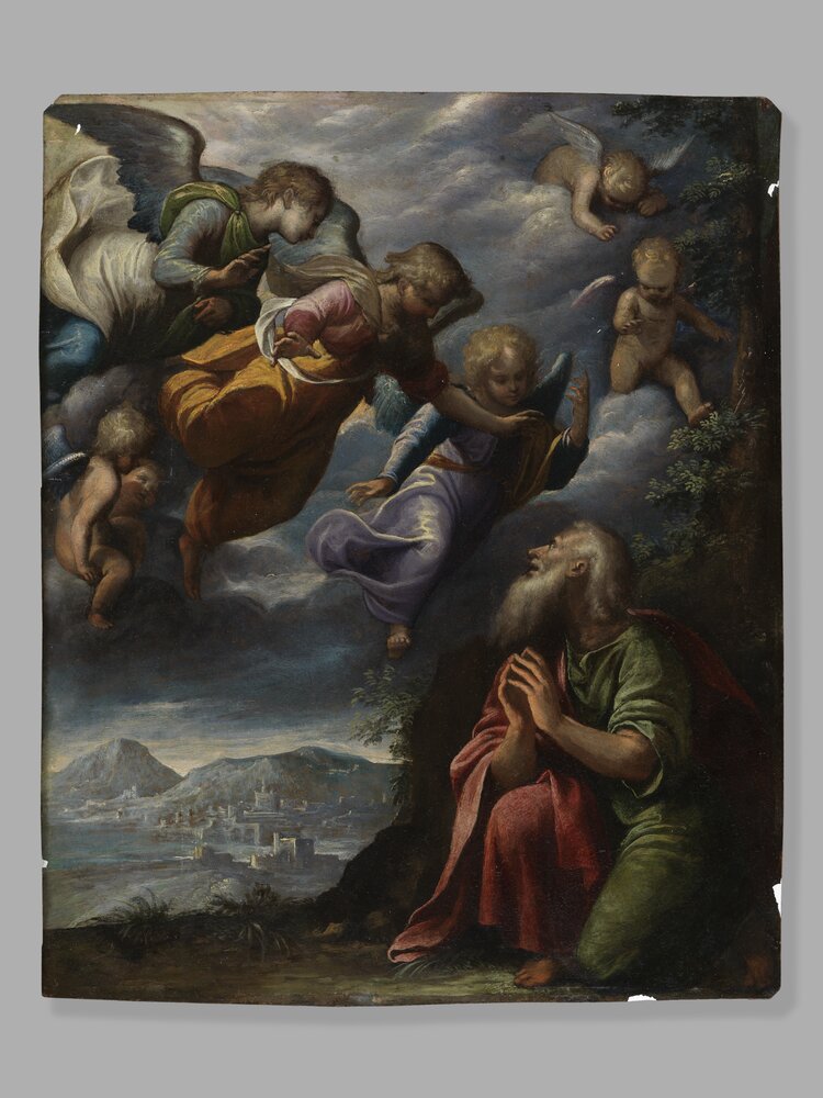 Galleria Sabauda, G. Caccia detto Moncalvo, Abramo e i tre angeli inv. 1088 - durante il restauro