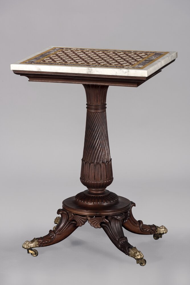 Agliè, Castello ducale, G. Capello (Moncalvo), Tavolino con piano di appoggio in opus sectile, inv. 302 - dopo il restauro