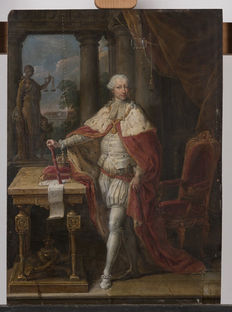 Racconigi, Castello, L. Tesio, Ritratto di Vittorio Amedeo III, R 2268 - durante il restauro