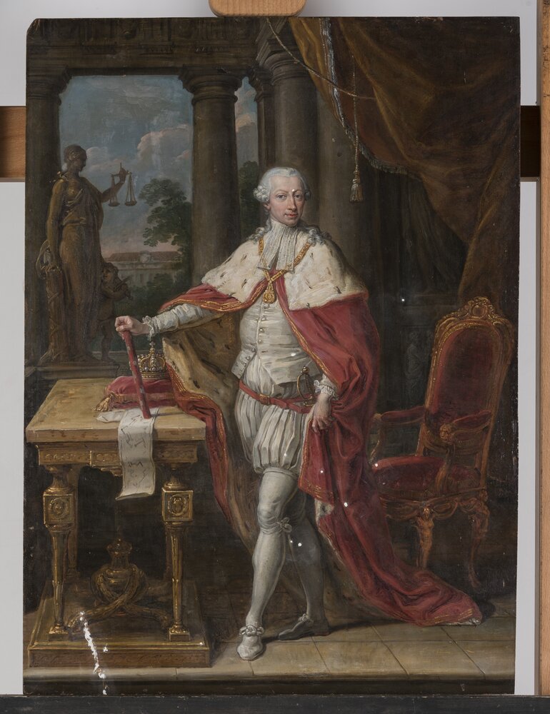 Racconigi, Castello, L. Tesio, Ritratto di Vittorio Amedeo III, R 2268 - durante il restauro, stuccatura