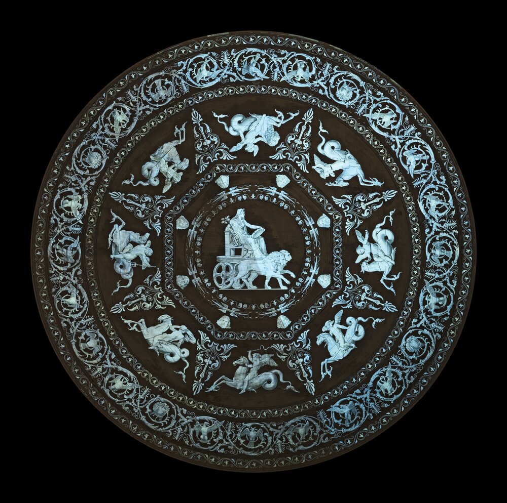 Turin, Royal Palace, G. Capello, Magnificent table, inv. 9310 - UV analysis during restoration