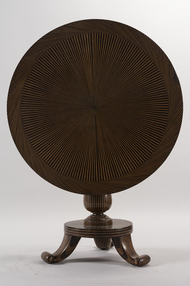 Turin, Palazzo Reale, G. G. Descalzi (the Bell Tower), Round table with radial inlays, inv. 4805 - before restoration