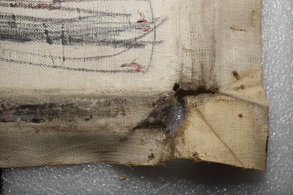 Torino, Galleria Civica d'Arte Moderna e Contemporanea (GAM), C. Twombly, Senza titolo o Roma(Il muro), inv. P-1704 - durante il restauro