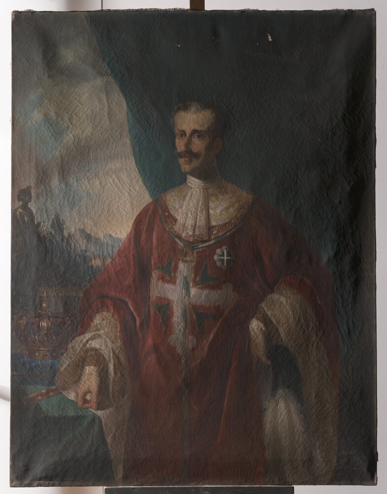 Palazzina di Caccia di Stupinigi, Giovanni Martinotti, Ritratto di Carlo Alberto come Gran Maestro dell’Ordine Mauriziano - prima del restauro