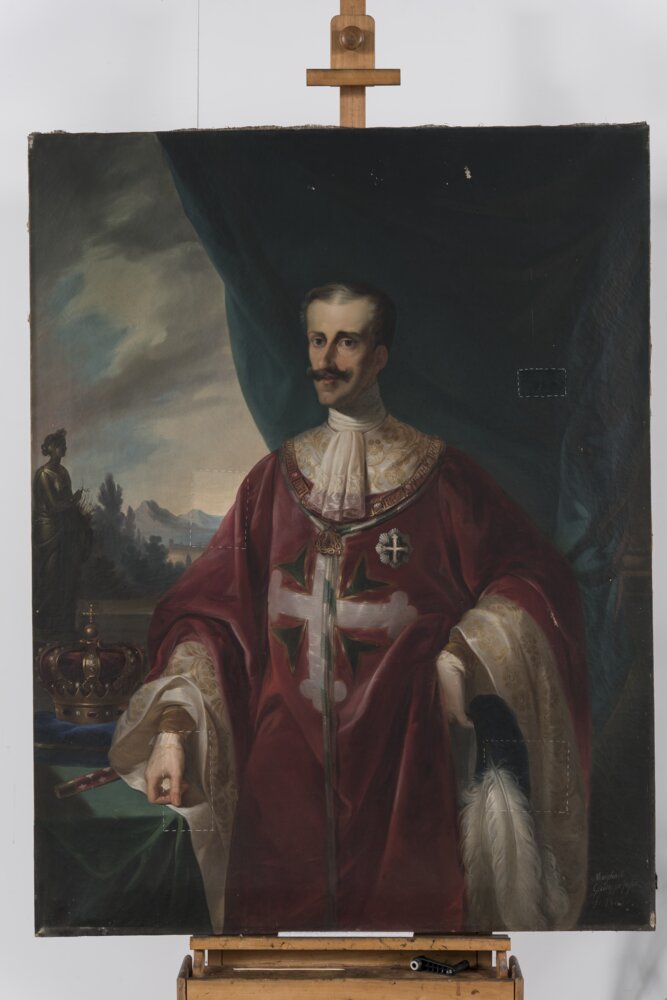 Palazzina di Caccia di Stupinigi, Giovanni Martinotti, Ritratto di Carlo Alberto come Gran Maestro dell’Ordine Mauriziano - durante il restauro