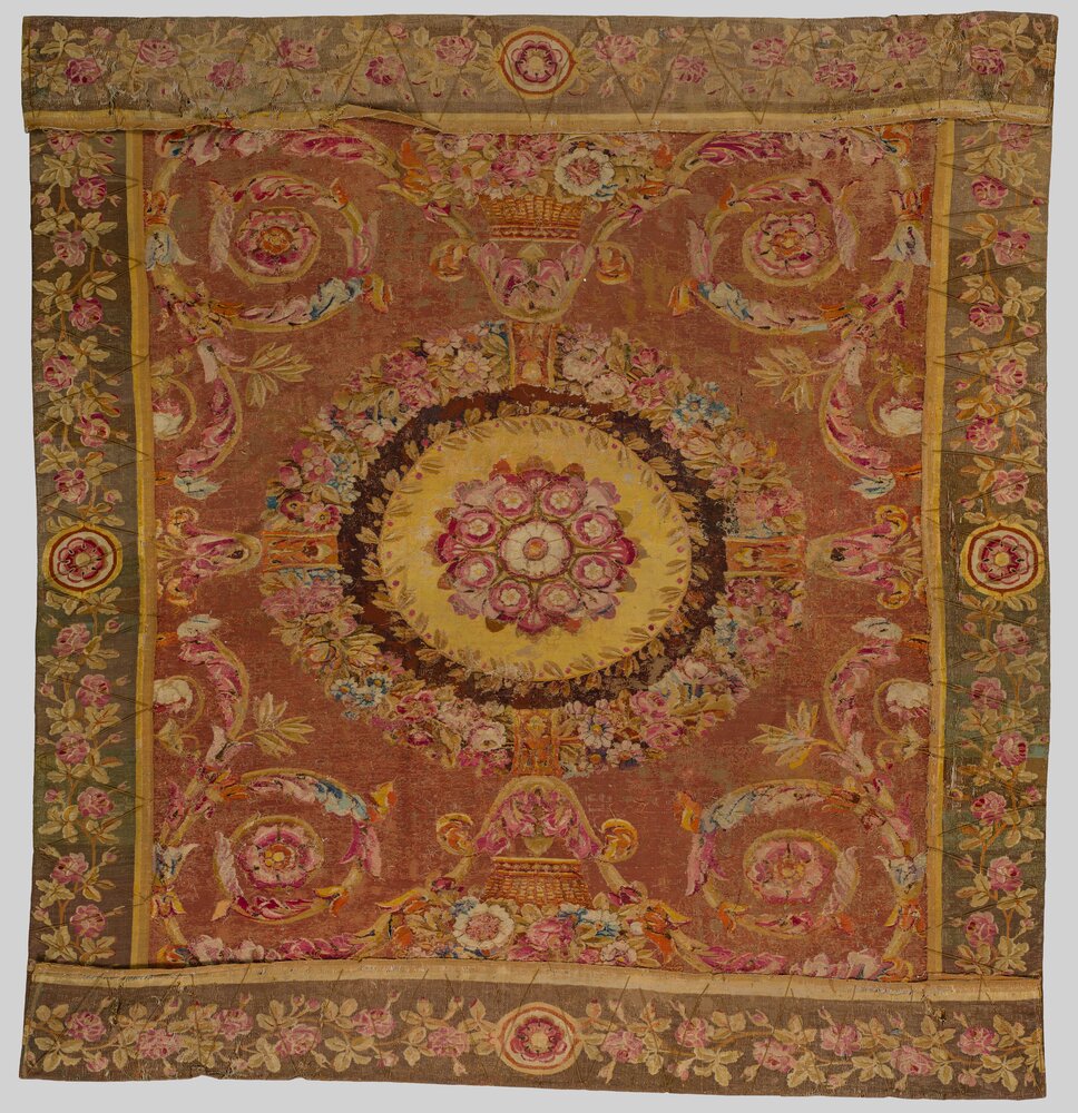 Valsolda, Villa Fogazzaro Roi (FAI), Manifattura Aubusson, Tappeto tessuto ad arazzo, verso - prima del restauro