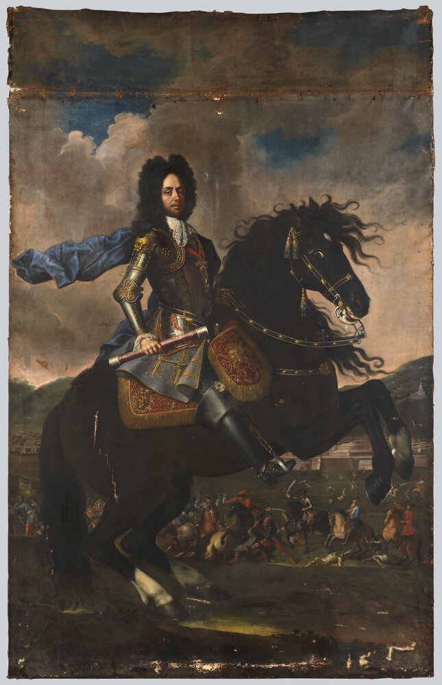Biella, Palazzo La Marmora, Equestrian portrait of Prince Eugene - during the restoration