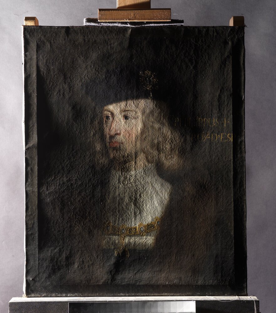 Venaria, Reggia, Portrait of Philip I, inv. 5510 - before restoration, grazing light