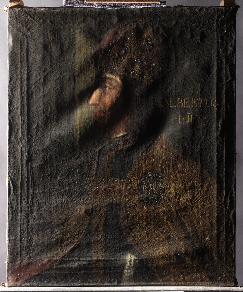 Venaria, Royal Palace, Portrait of Albert I Emperor, inv. 5490 - before restoration, grazing light 