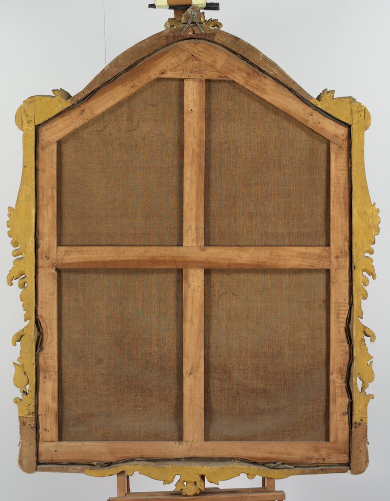 Moncalieri, Castello, Due giovani intenti a suonare e cantare in giardino, verso - prima del restauro