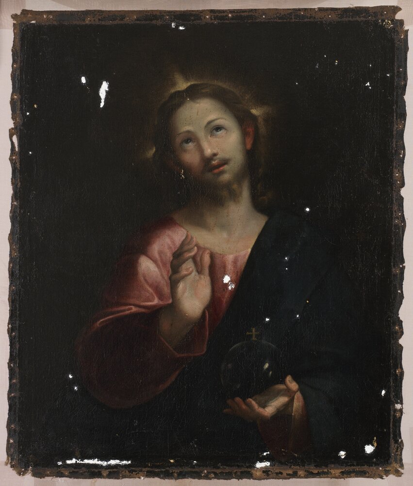 Moncalieri, Castle, Blessing Christ - during restoration, grouting