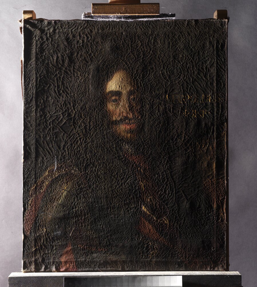 Venaria, Reggia, Portrait of Leopold I, inv. 5494 - before restoration, grazing light