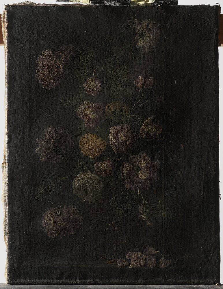 Moncalieri, Castle, Still life vase with flowers, inv. 117 - before restoration, grazing light