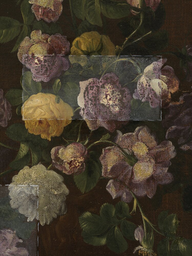 Moncalieri, Castle, Still life vase with flowers, inv. 117 - during restoration, cleaning