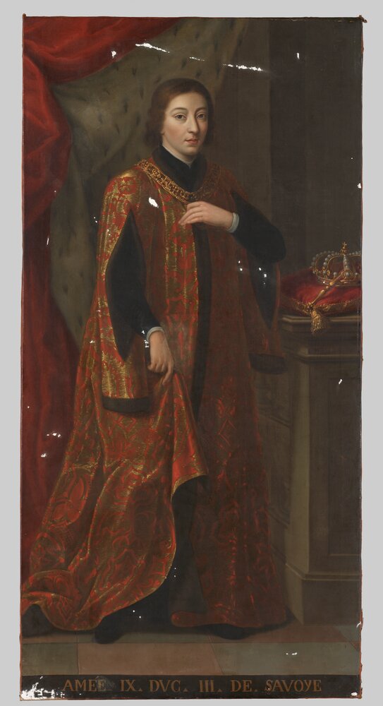 Venaria, Reggia, G. Panealbo (attr.), Portrait of Amadeus IX, inv. R 5538 - during restoration, grouting 