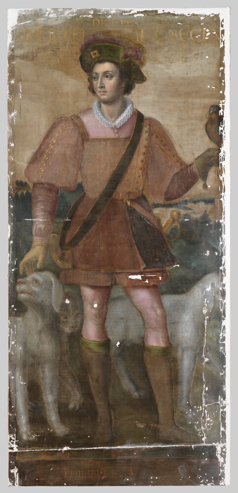 Venaria, Reggia, Portrait of Filiberto I the Hunter, inv. R 1513 - during restoration, grouting