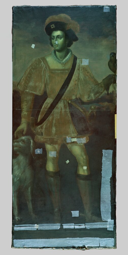 Venaria, Reggia, Portrait of Filiberto I the Hunter, inv. R 1513 - Infrared in false color (950 nm)