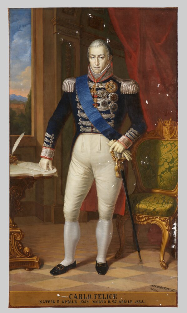 Venaria, Reggia, F. Marabotti, Portrait of Carlo Felice, inv. R 2861 - during restoration, grouting