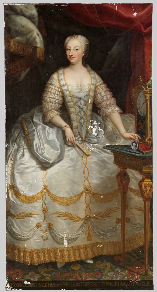 Venaria, Reggia, G. Panealbo (attr.), Portrait of Polissena Cristina of Hesse Rheinfels, inv. R 6473 - during restoration, grouting