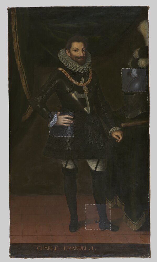 Venaria, Reggia, Portrait of Carlo Emanuele I, inv. R 5539 - during restoration