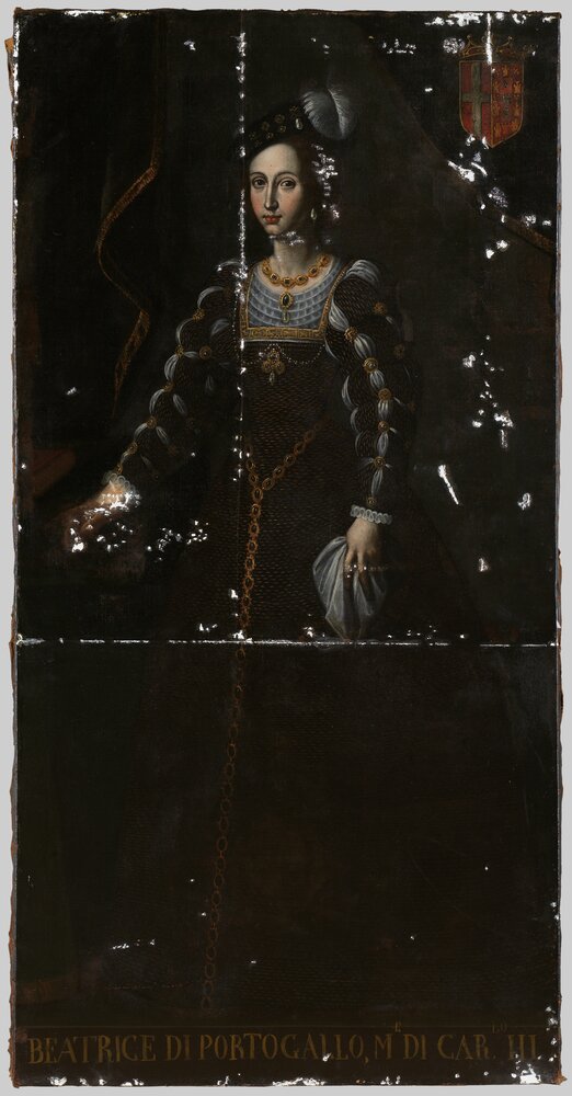 Venaria, Royal Palace, Portrait of Beatrice of Portugal, inv. R 5542 - during restoration, grouting