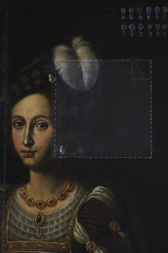 Venaria, Royal Palace, Portrait of Beatrice of Portugal, inv. R 5542 - during restoration, cleaning