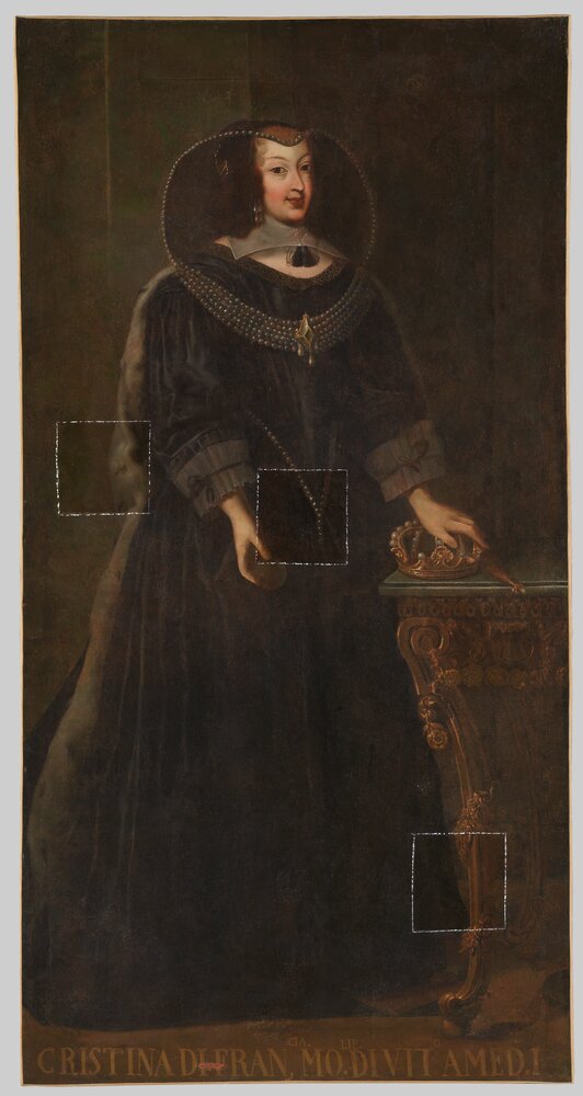 Venaria, Reggia, G. Panealbo (attr.), Portrait of Christina of France, inv. R 5535 - during restoration