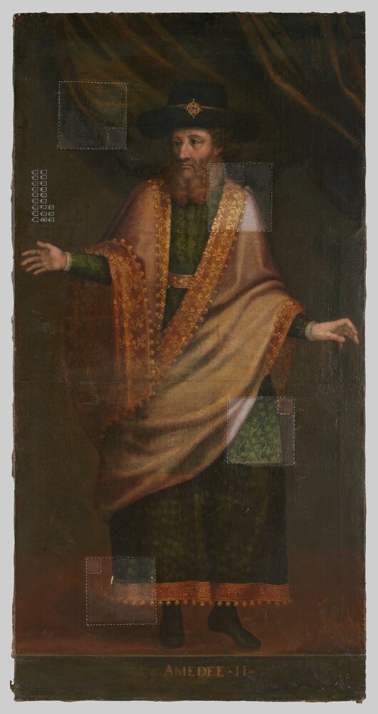 Venaria, Reggia, Portrait of Amadeus II, inv. R 1511 - during restoration, cleaning