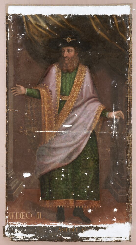 Venaria, Reggia, Portrait of Amadeus II, inv. R 1511 - during restoration, grouting