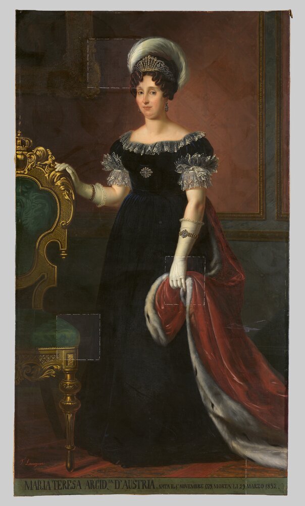 Venaria, Reggia, T. Lorenzone, Portrait of Maria Theresa of Austria-Este, inv. R 1493 - during restoration