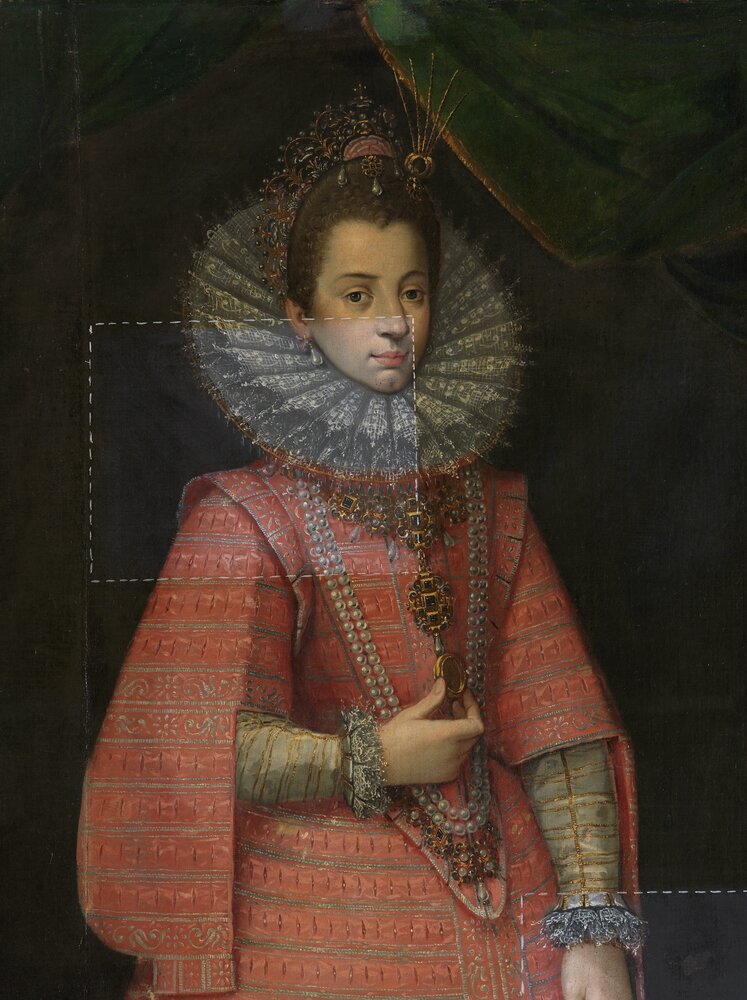 Venaria, Royal Palace, Portrait of Catherine of Habsburg, in R 5532 - during restoration