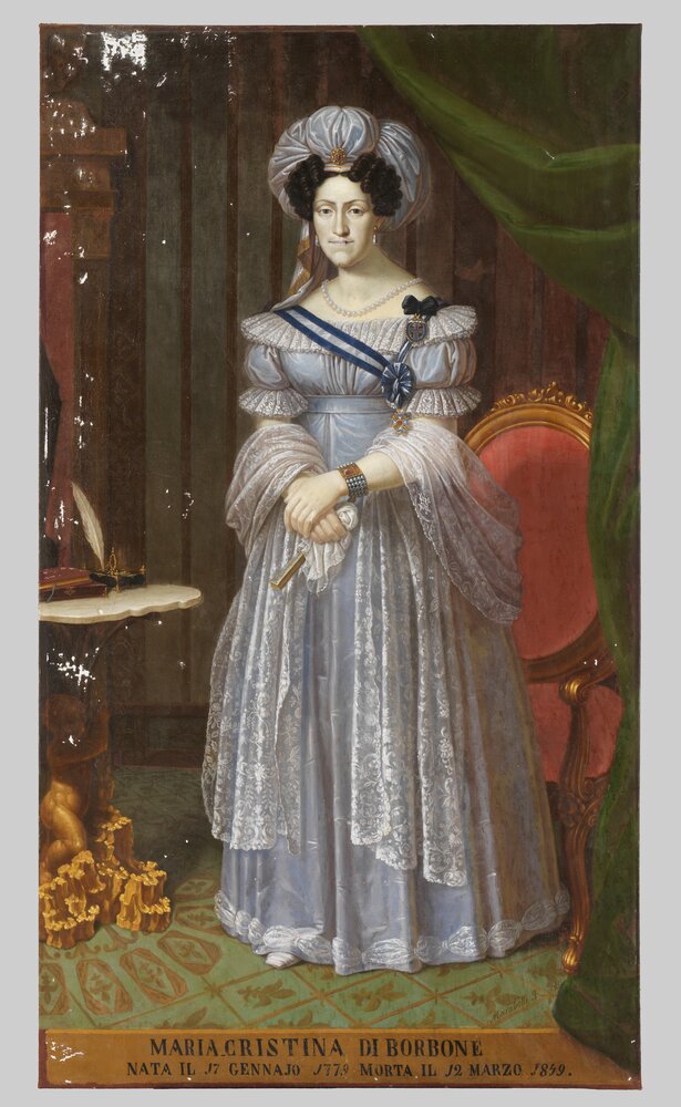 Venaria, Reggia, F. Marabotti, Portrait of Maria Cristina of Bourbon, inv. R 1369 - during restoration, grouting