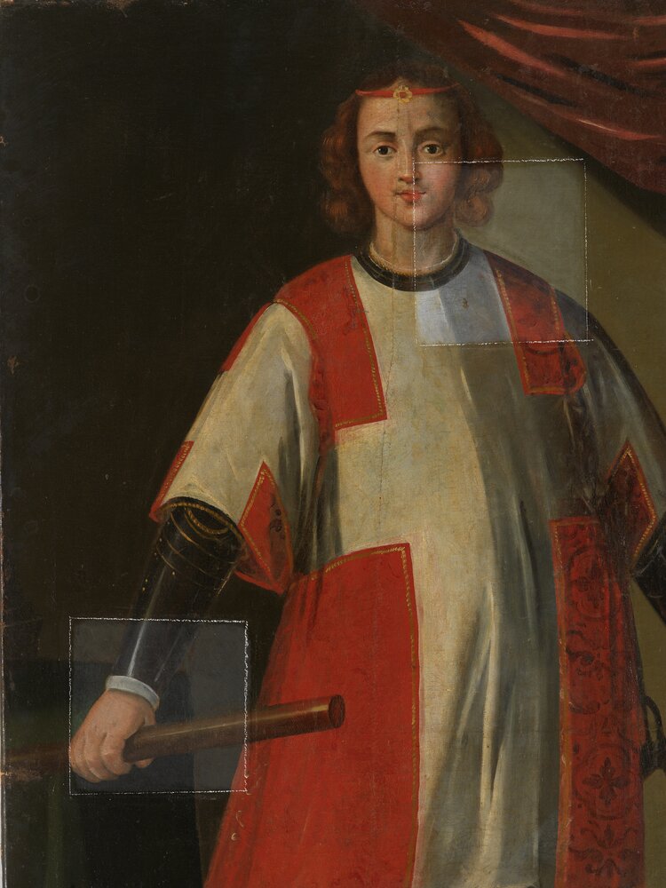 Venaria Reale, Royal Palace, Portrait of Amadeus VII, inv. R 1504 - during the restoration